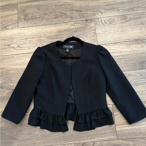 Forever 21 black cropped blazer Jacket with ruffles